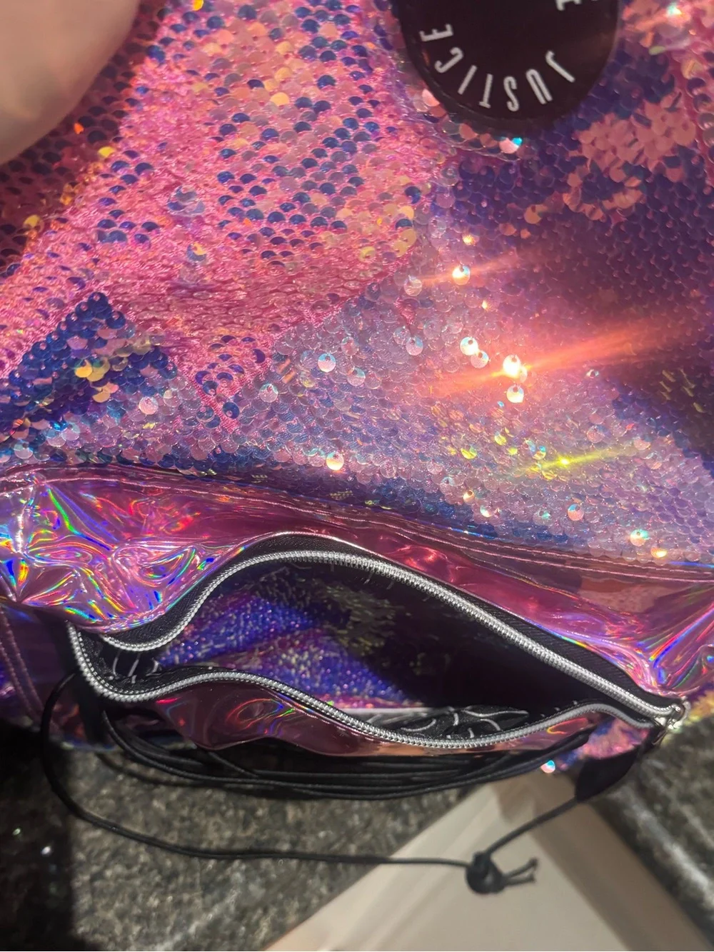 Justice Iridescent Pink Sequin Backpack